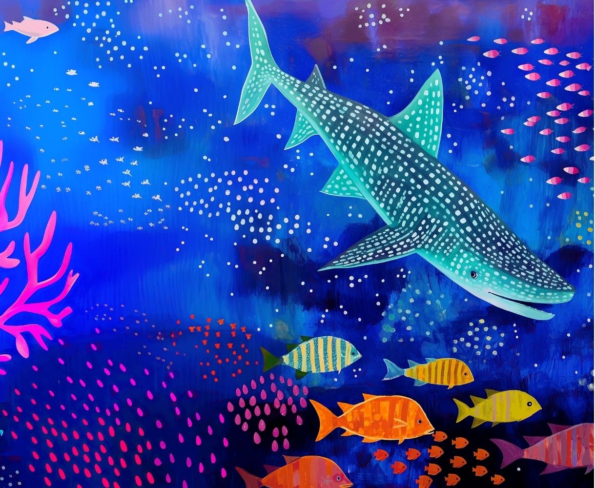 Underwater illustration — whale shark, fish and coral