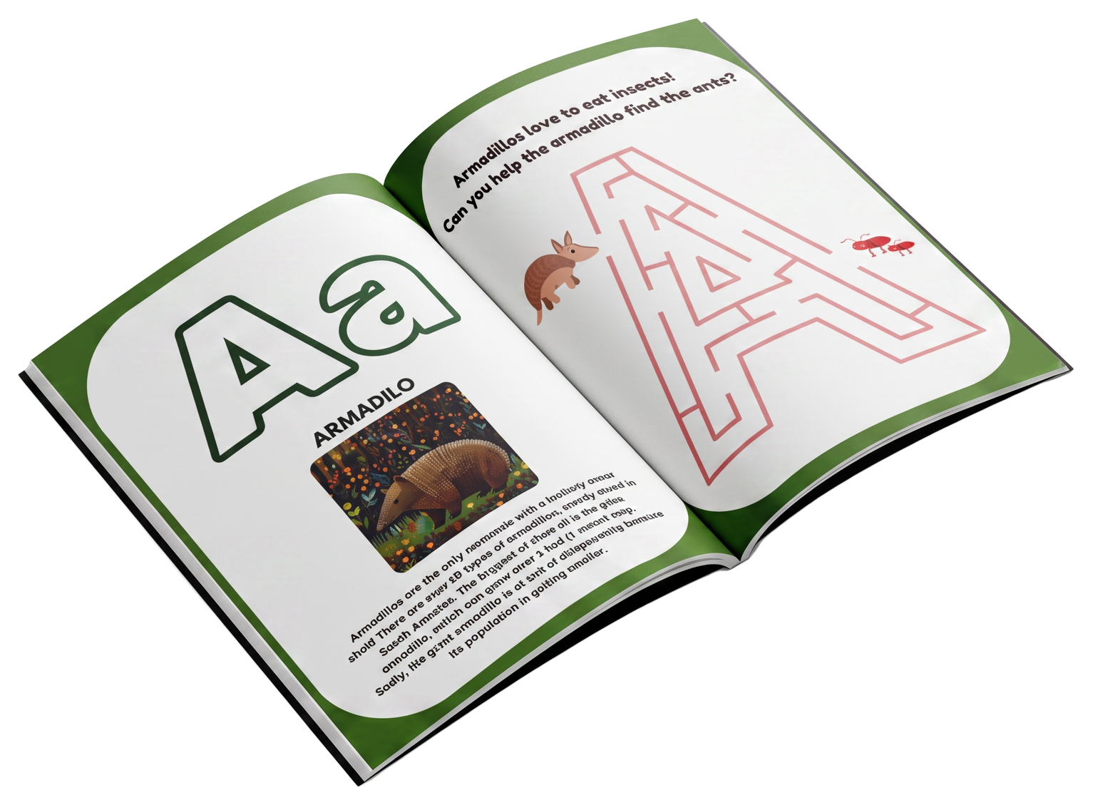 Endangered Animals Alphabet Workbook — Aa Armadillo spread