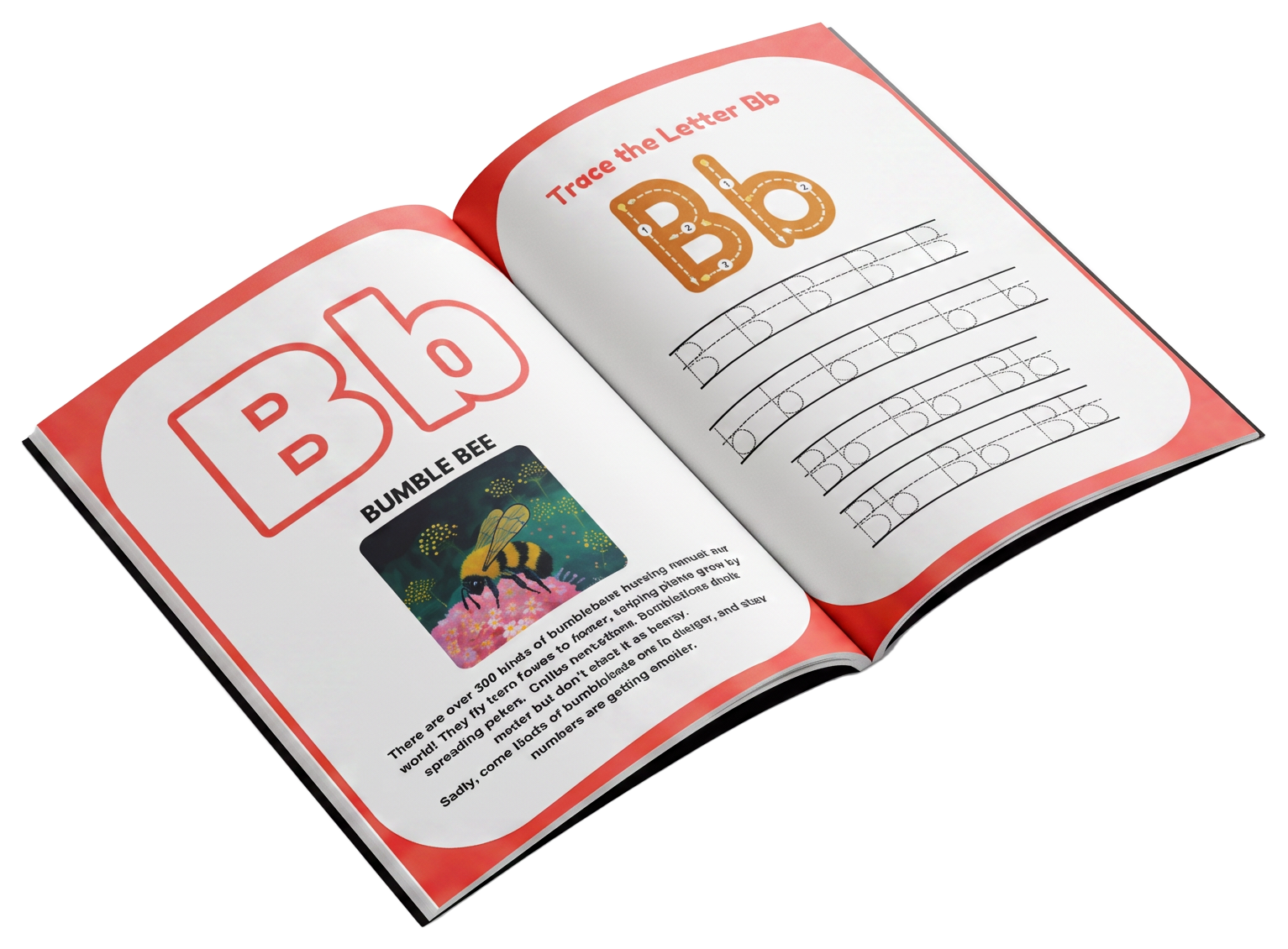 Endangered Animals Alphabet Workbook — Bb Bumble Bee tracing spread